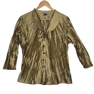 Beluva San Francisco Blouse Bronze Metallic Crinkle Pleats Art To Wear Large